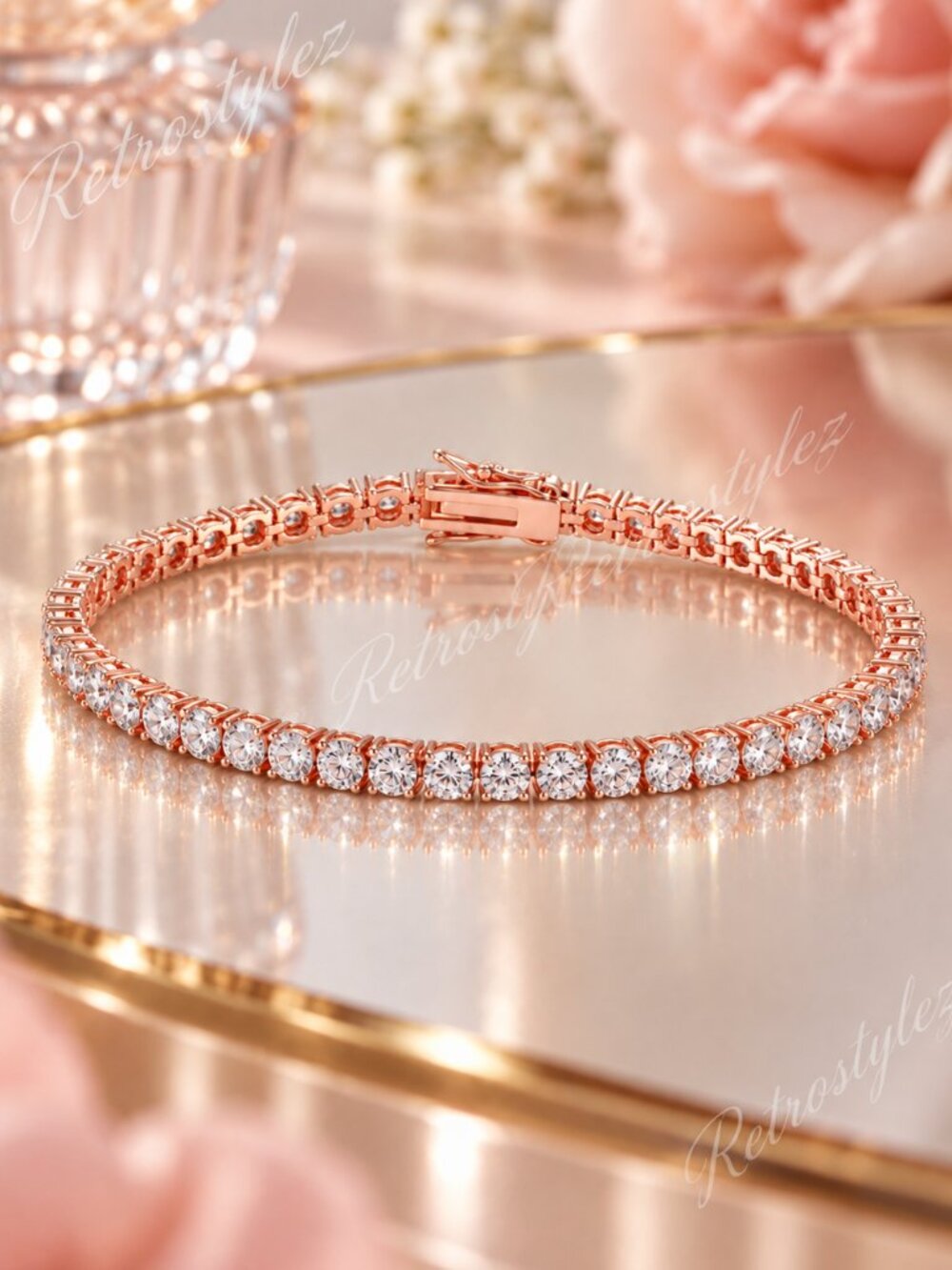 14K Pink Rose Gold Womens 2ct Diamond Tennis Bracelet 14 K Silver Jewelry 7 8.25